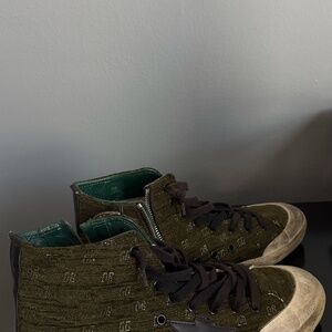 Golden Goose Slide High Top Sneakers – Green Knit w/ Side Zip